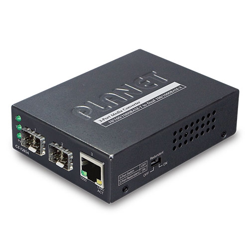 10/100/1000BASE-T to Dual 100/1000BASE-X SFP Media Converter GT-1205A