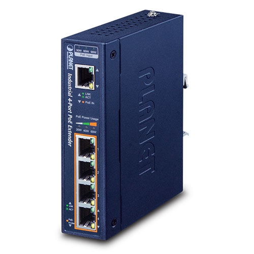 Industrial 1-Port 802.3bt PoE++ to 4-Port 802.3af/at Gigabit PoE Extender IPOE-E174